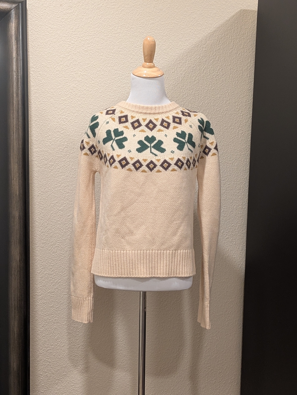 Kiel James Patrick Shamrock Fair Isle Sweater Cream Size XS